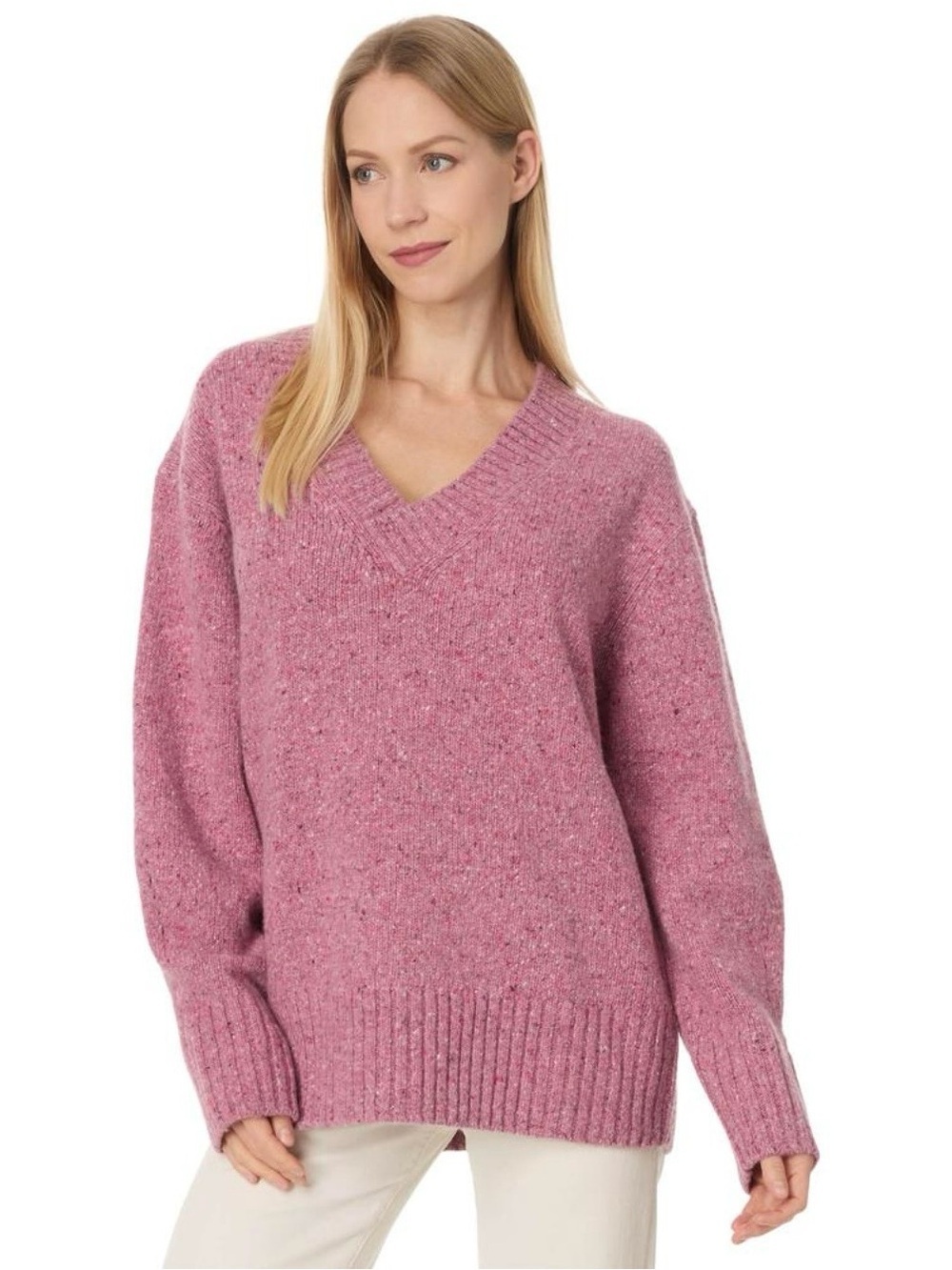 Faherty Driftwood Donegal Merino Wool Blend Sweater Oversized S Pink V-Neck Soft